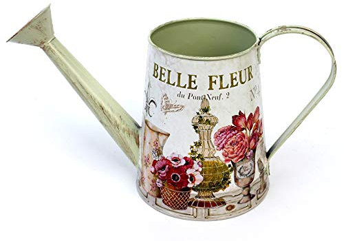 Ambiente Haus Gießkanne Deko Metall 74511 Metallkanne Fleur Dekokanne Retro Vintage Gartendeko Pflanzen Kanne Pflanzkanne Metallgießkanne