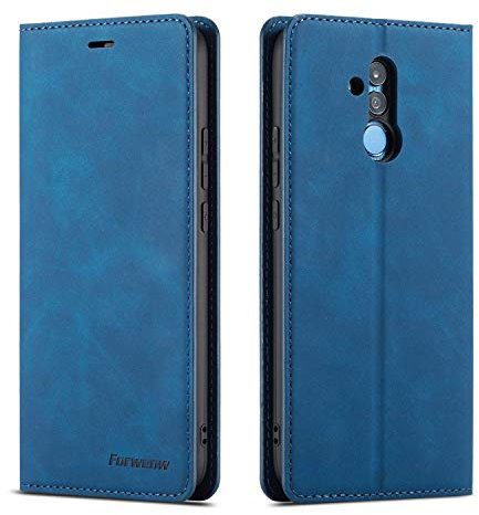 QLTYPRI Hülle für Huawei Mate 20 Lite, Premium Dünne Ledertasche Handyhülle mit Kartenfach Ständer Flip Schutzhülle Kompatibel mit Huawei Mate 20 Lite - Blau