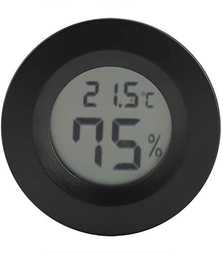 Mini termometro forma rotonda di temperatura LCD digitale Monitor camera interna tondo misuratore di umidità per umidificatori casa serra babyroom rettile incubatore(black)