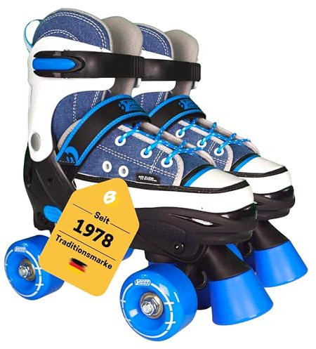Best Sporting Rollschuhe Kinder I Rollschuhe größenverstellbar 36-39 I robuste Inliner für Jugendliche mit Bremse I Jeans - blau - weiß I Rollerskates Schuhe Kinder I Inliner mit 4 Rollen
