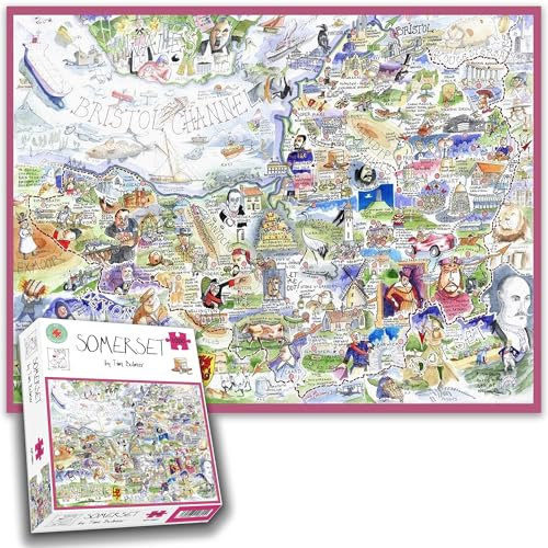 1000 Piece Jigsaw Puzzle - Tim Bulmer's Somerset Map – Hilarious and Detailed Map Featuring Somerset Landmarks, Traits, and Quirks