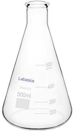 Labasics Glass Narrow Mouth Erlenmeyer Flask, Borosilicate Glass Heavy Wall Flask with Heavy Duty Rim, 500ml
