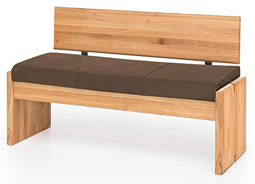 Scott Sitzbank Truhenbank Holzbank Massivholzbank Bank Küchenbank Garderobenbank Esszimmerbank Sitztruhe, Kernbuche, 130 cm, mit Rückenlehne, Nougat