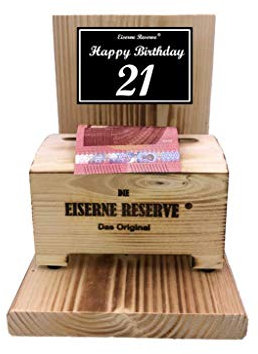 Originelle lustige Geldgeschenke zum 21. Geburtstag Geschenkideen für Männer und Frauen - Eiserne Reserve Geldbox - Text s/w Happy Birthday 21 Geburtstag