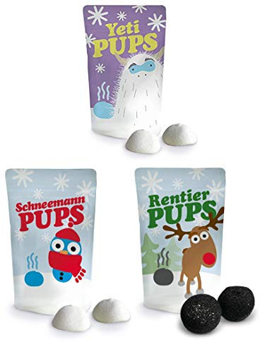 Liebeskummerpillen | Weihnachts-Pups-Set | Rentier-, Schneemann- und Yeti-Pupse zum Essen | Spaß-Geschenk zur Weihnachtszeit, für Adventskalender und zum Wichteln