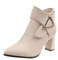 Stivali Donna Cerniera Decorazione in Metallo Solido Scarpe con Tacco Quadrato Party (38,Beige)