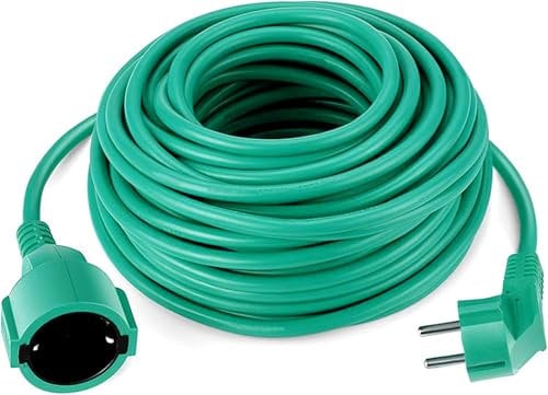 Rallonge Schuko, 30 m, câble d'alimentation vert, IP44, allant jusqu'à 3500 W, de qualité supérieure, pratique, pour le jardin, l'extérieur
