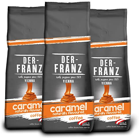 Der-Franz caffè, aromatizzato al caramello, Caffè Miscela di Arabica e Robusta chicchi interi, 3 x 500 g
