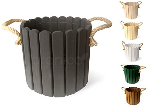 Floranica Pot de Fleur Interieur de pin jardinieres Exterieur Bois de pin Corde Jute Ficelle Cache Pot 33x20cm Anthracite