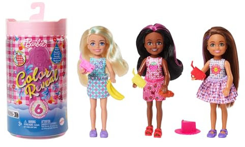 Barbie Colour Reveal, Chelsea Doll Colour Reveal, 6 Überraschungen, Picknick-Serie mit Farbwechsel, 1x Chelsea Doll mit braunen Haaren, Geschenk für Kinder, Spielzeug ab 3 Jahre,HKT81