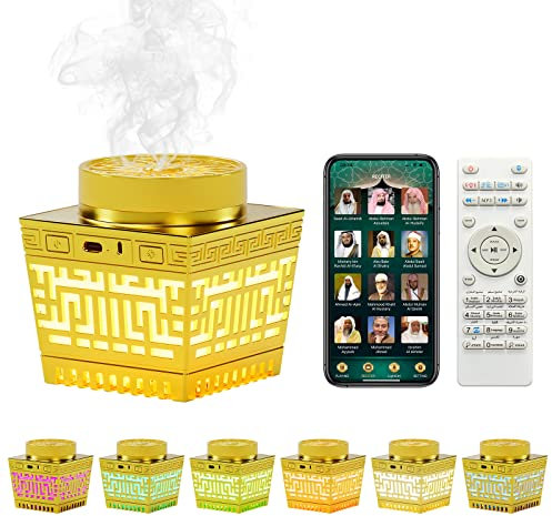 Telawah Bakhoor Weihrauchbrenner mit Quran, Ferngesteuerter Lautsprecher Und App, Azan Bluetooth-Lautsprecher mit Farbwechsel und veränderbarer Intensitä (glod)