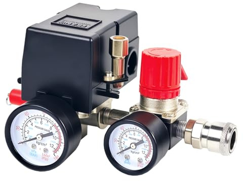 FBANG Luftkompressor Druckschalter Steuerventil, 90-120psi Druckregler Mit Manometern Armaturen Set