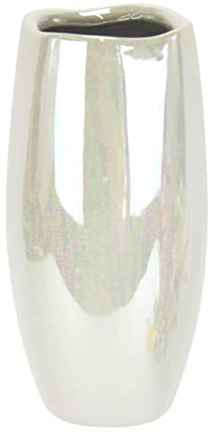 Vase aus Keramik mit Perlmuttglanz Dekovase Einzelblumen Trockenblumen Zylindervase weiß glänzend Bodenvase Blumenvase Modern Vasen für Tischdeko Tischvase Dekoration Trockenblume Pampasgras