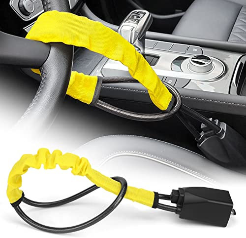 Antifurto Auto Blocca Sterzo Automobile, Blocco del Volante per Impieghi Gravosi, Misura Universale per Auto, Camion, Furgoni e SUV, 2 Chiavi (Giallo)
