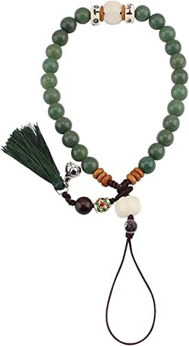 DUUDAH Rosenkranz, Handy-Lanyard, Handschlaufe, Handy-Strap, Retro-Ethno-Quasten, Handykette, grüne Bodhi-Perlen, kurzes Handgelenk, Seil, hängendes Seil, Dekoration (Color : Green, Size : 25cm)