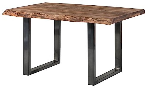MASSIVMOEBEL24.DE Freeform 5 Baumtisch Sheesham - Verschiedene Größen, Farben und Gestelle, Farbe:grau gebeizt, Größe:160x90 cm, Gestell:U-Beine anthrazit glänzend