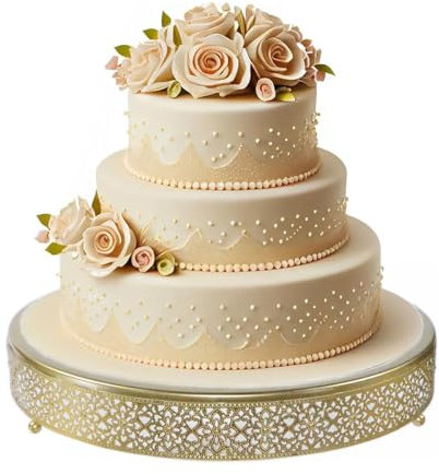 FEICTPOX Large Cake Stand, Metal Round Cupcake Dessert Stand Cake Display Holder for Wedding Party Birthday Baby Showers Anniversary,Gold 16