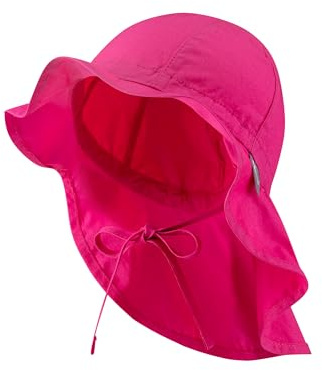 Sterntaler Sonnenhut - Mädchen Sommerhut - UV-Schutz 50+ Mütze mit breiter Krempe und Größenregulierung - Nackenschutz - Bindebänder - Baby Kinder Kopfbedeckung aus Popeline (Bio) - magenta, Größe 55