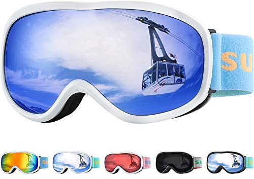 Supertrip Skibrille Kinder, Anti-Fog 5-15 Jahre Kinder Skibrille UV-Schutz, Kids Snowboardbrille für Jungen Mädchen Teenager für Outdoor Aktivitäten Windschutz Schlagfest Helm kompatibel Augenschutz