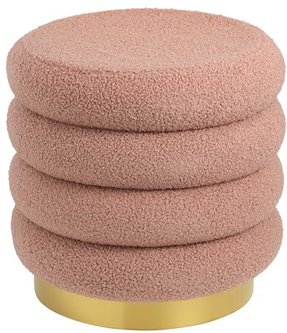 Baroni Home Pouf Repose-Pieds en Sherpa en Forme de Macaron, Tabouret Rembourrée et Résistant pour Chambre et Salon, Pouf Confortable de Design, 38x38x41 cm, Rose