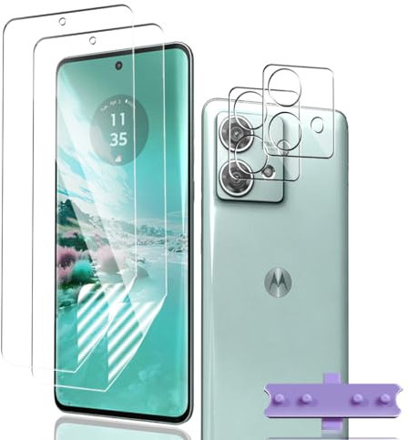 Phlleyaa Protector de Pantalla para Motorola Edge 40 Neo,TPU Película Protectora 2 Piezas y Protector de Lente de Cámara 2 Piezas, Sin Burbujas Fácil de Instalar para Moto Edge 40 Neo Vidrio Templado