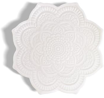 Wisebom Schmucktablett Keramik Schmuckschale Mandala Tablett Schlüsselablage Schmuckaufbewahrung Dekorativ Tablett Schmuckplatte Schmuckhalter für Lagerung Münzen Ring Ohrringe Armband (Weiß)