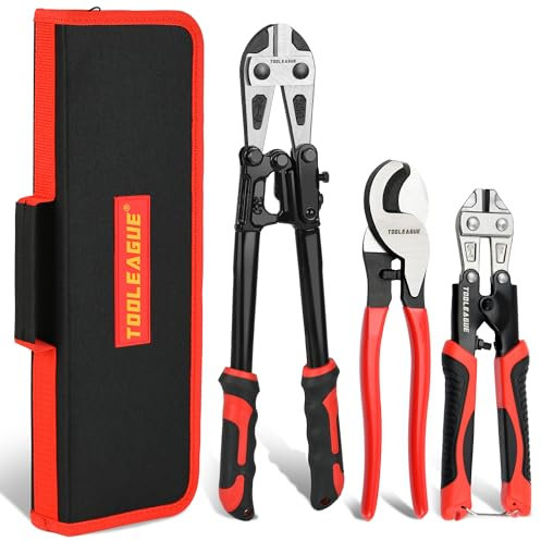 TOOLEAGUE 3Pcs Bolt Cutter Pliers Set,14 Heavy Duty Bolt Cutter,10 Wire Cable Cutter,8 Mini Bolt Cutter with Storage Bag,CR-V Blade, Easily Cut Locks, Barbed Wire, Thick Wire,Bolts, Rods, Chain