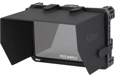 Nitze Jaula de Monitor para Feelworld F6 PLUSX / F6 Plus / F5 Pro / F5 Prox, Cage con Abrazadera de Cable HDMI y Parasol - JT-F05B