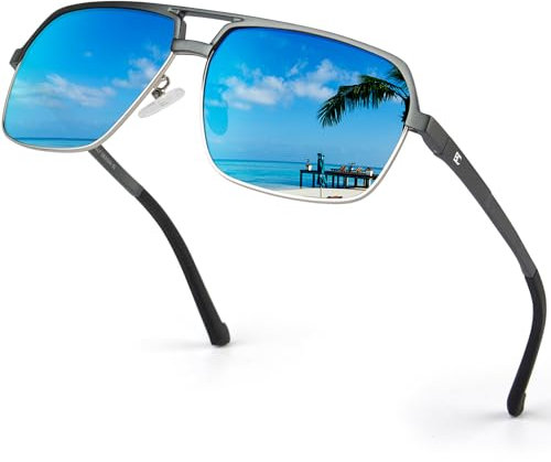 Bircenpro Polarisierte Sonnenbrille for Herren klassische - 100% UV Schutz Retro Schwarz Sonnenbrillen Polarisiert for Männer zum Fahren und Angeln (C-Gunmetal Frame Blue Lens)