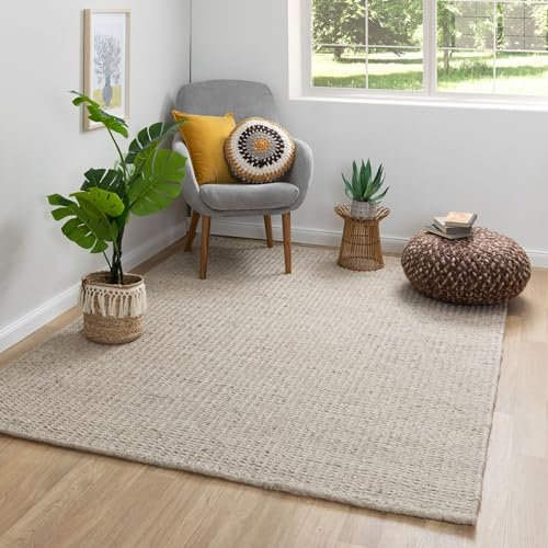 Steffensmeier Handweb Teppich Kornau | Wolle (Schurwolle), Beige Braun, handgewebt, Größe: 70x140 cm Wohnzimmer und Schlafzimmer