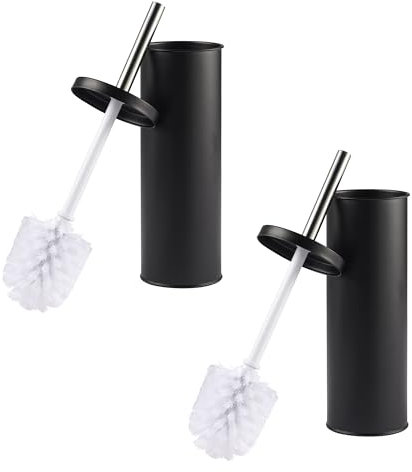 Beldray COMBO-9035 Set – 2 Pack, Bathroom Toilet Bowl Brush With Stiff Bristles, Hygienic Holder With Lid Design, Deep Clean, Slim For Easy Storage, Black, Metal, One Size