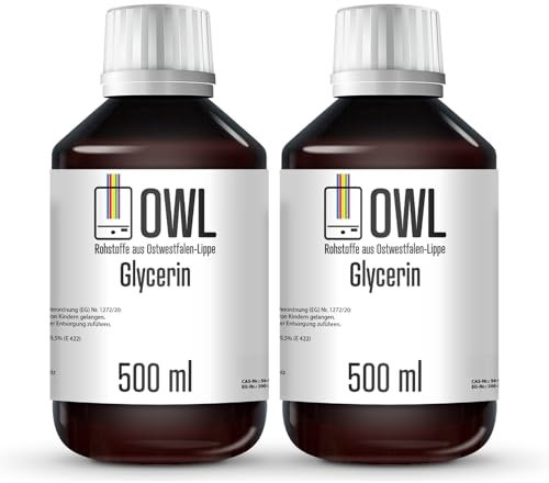 OWL Glycerin 99,5%, perfekt für DIY Rohstoff, rein pflanzlich, 2x500ml 1L