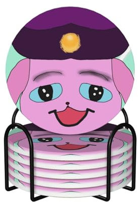 Runde Keramik-Kork-Untersetzer, 6 Stück, Hundekopf im Hut, Bild: rutschfester Korkboden, passend für alle Kaffeetassen, Gläser und Tassen ​