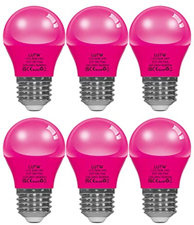 LUTW Ampoule LED Couleur Rose E27, 5W Équivalent Incandescence 40W, G45 Mini Globe Ampoule Écoénergétique Colorée pour Mariages, Halloween, Noël Décoration d'ambiance, Lot de 6