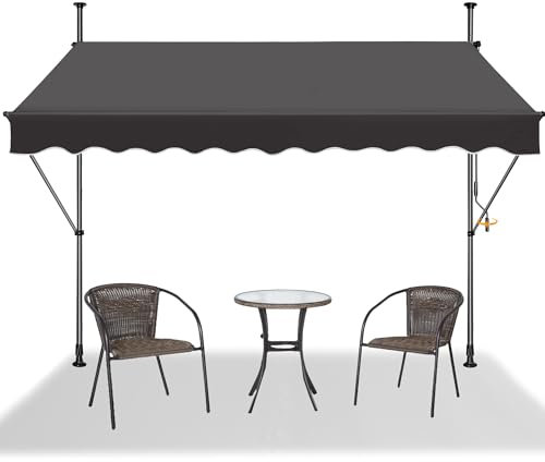 SUBTLETY Ausziehbar Klemmmarkise 250cm Breite Sonnenschutz Balkon Markise Höhenverstellbar mit Handkurbel UV-beständig & Wetterfest Sonnenschutzrollo ohne Bohren für Außen Terrase (Dunkelgrau)