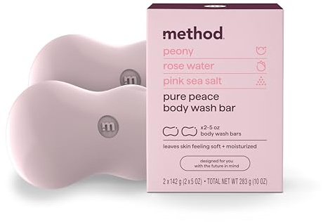 Method Bar Soap, Pure Peace, Pure Peace, Rose Water, Peonies + Pink Sea Salt notes, Plastic Free, 2 bars, 5oz each