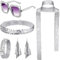 Nixieen 70er-Jahre-Accessoires Damen,Disco-Accessoires Damen,Discokugel Ohrringe Halskette Armbänder | Stirnband, Paillettenschal, Armband und Sonnenbrille für Disco-, Klassenkameraden, Kollegen