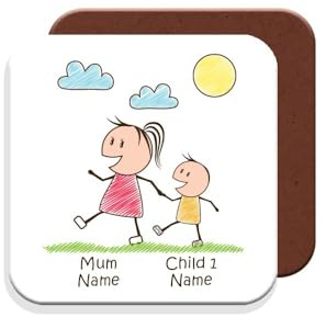 MUGGZ Personalised - Mummy Coaster with Child - Personalise with Names - Gift for Mums - Giftset - Made in The UK