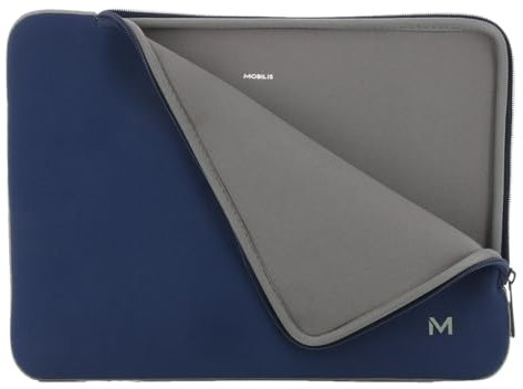 MOBILIS Housse en Néoprène pour Ordinateur Portable 14-16, Sac Pochette Protection PC/Notebook/Ultrabook jusqu'à 16, Laptop Sleeve 15.6, Bleu Marine/Gris