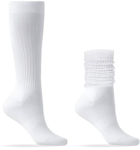 salbsever Weiße Kniestrümpfe Damen Lässige Socken Gestrickte Stiefelsocken Trachtensocken Knit Sportsocken Extra Lange Größe 9 bis 11 Tennissocken für Fitness, Yoga, Workout, Gymnastik und Wellness