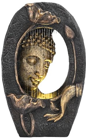 TERESA'S COLLECTIONS Water Fountain Outdoor with LED Light and Pump for Garden Decor,Floor Buddha Statue Resin with Waterfalls,Tall Zen Garden Statues for Yard Decor Housewarming Gifts for Mom 12.6