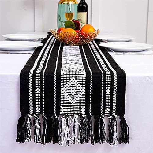 GZSLKSCD Tischläufer im amerikanischen Landhausstil, zweifarbiges Jacquard-Tischband, Tischläufer mit Baumwollquaste, minimalistische Schreibtischdekoration (A 34 x 120 cm) (E 34 x 275 cm)
