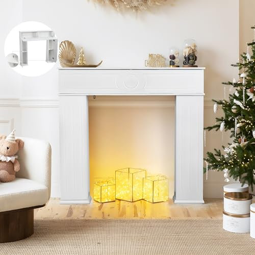 Marco de Chimenea, Armario para Chimenea con Tres Puertas, Chimenea Falsa Decorativa con Espacio de Almacenamiento, para Salón Pasillo, 107x19x100cm, Madera