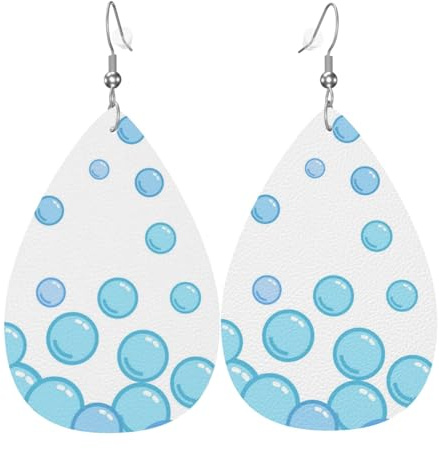 Teardrop Doppelseitige Leder-Ohrringe, blaue Blase, niedlich, Kunstleder, baumelnde Ohrringe, Schmuck, Geschenk für Frauen und Mädchen, Einheitsgröße, Kunstleder