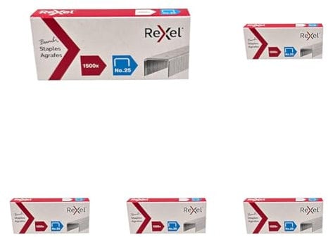 Rexel 5020 Nummer 25, Heftklammern 4 mm, 1500 Stück, silber (Packung mit 5)
