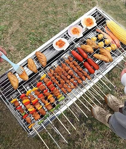 Bonnlo Tragbarer Holzkohlegrill Edelstahl, Camping Grill mit 2 Grillrosten, Outdoor für BBQ - Klappgrill, Schaschlikgrill, Ideal für Balkon & Garten, 70 x 31 x 71 cm