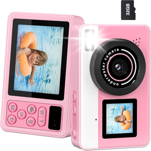 4K Digital Camera Waterproof, Point and Shoot Cameras for Photography, 10FT Underwater Camera with Dual Screens,18X Digital Zoom, 32GB TF Card, Selfie Cameras for Teens Beginners Girls Boys Kids(Pink)