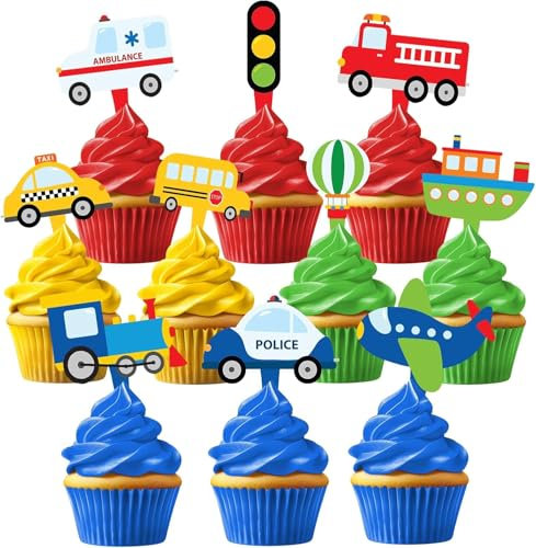 40 Stück Tortendeko Rennwagen Auto Tortendeko Cars Cupcake Deko Muffin Topper Kindergeburtstag Sportwagen, Räder, Flaggen, Trophäen Kuchen Topper