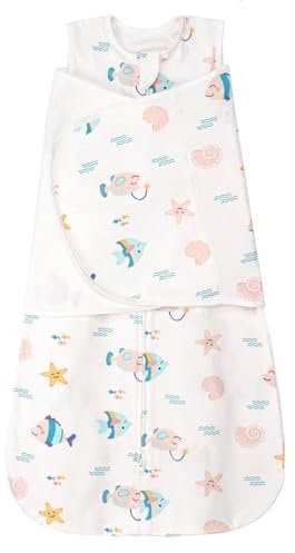 SIMYJOY Baby Schlafsäcke Neugeborene,Pucksack Baby Wearable Wickeldecke & Swaddle Transition,3-Fach Verstellbarer Babyschlafsack mit 100% Baumwolle,Ozean