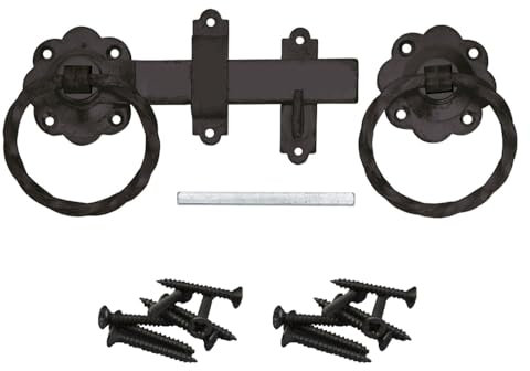 Twisted Ring Gate Latch – Black Japanned or Galvanised Finish | Heavy Duty Steel | Traditional Gate Catch with Fixings | Rust-Resistant | for Garden Gates, Sheds, Doors & Fences (Black Japanned)